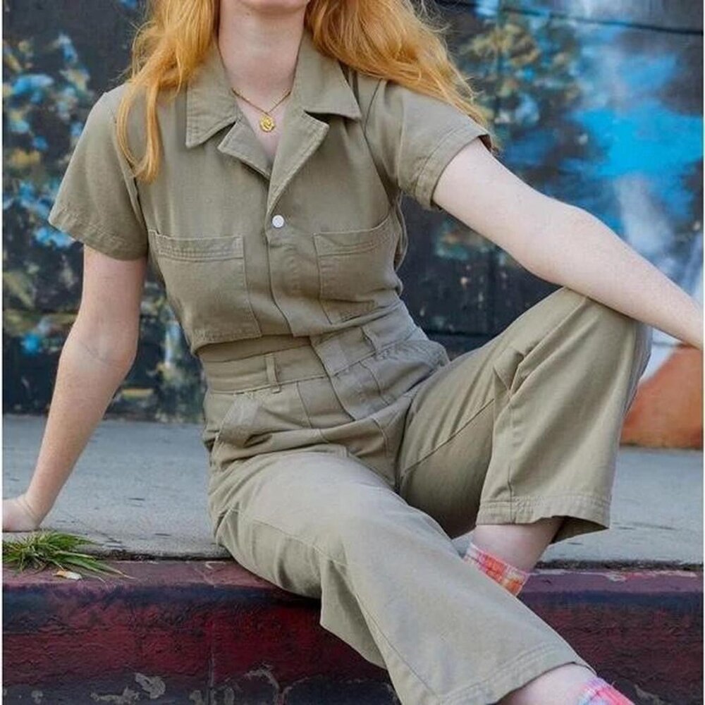 Big Bud Press Short Sleeve Jumpsuit in XL - Khaki Grey